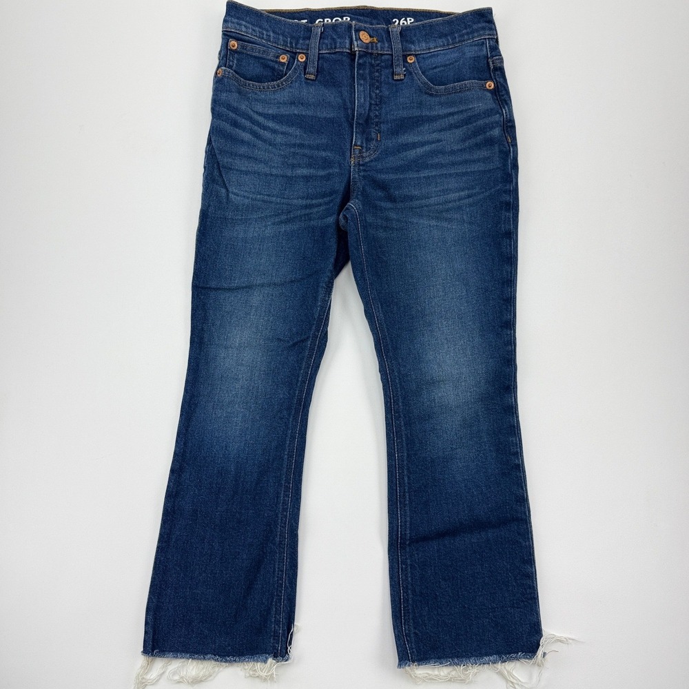 J.Crew Demi Boot‎ Crop Jeans 26P Dark Wash Raw Hem BA629 Re-Imagined Womens
